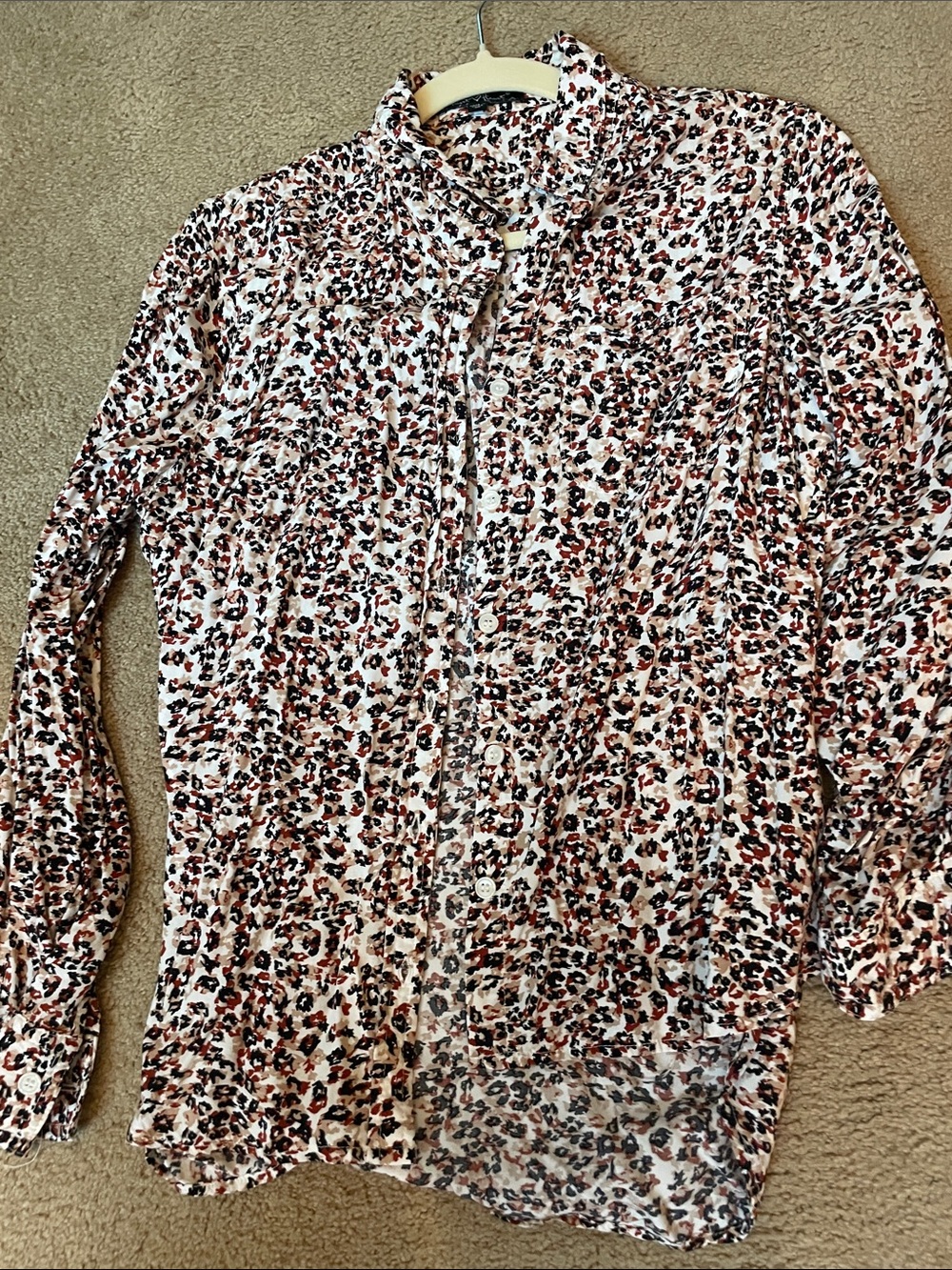 Velvet Heart White Leopard Print Button-Down Shirt with Brown and Black Spots